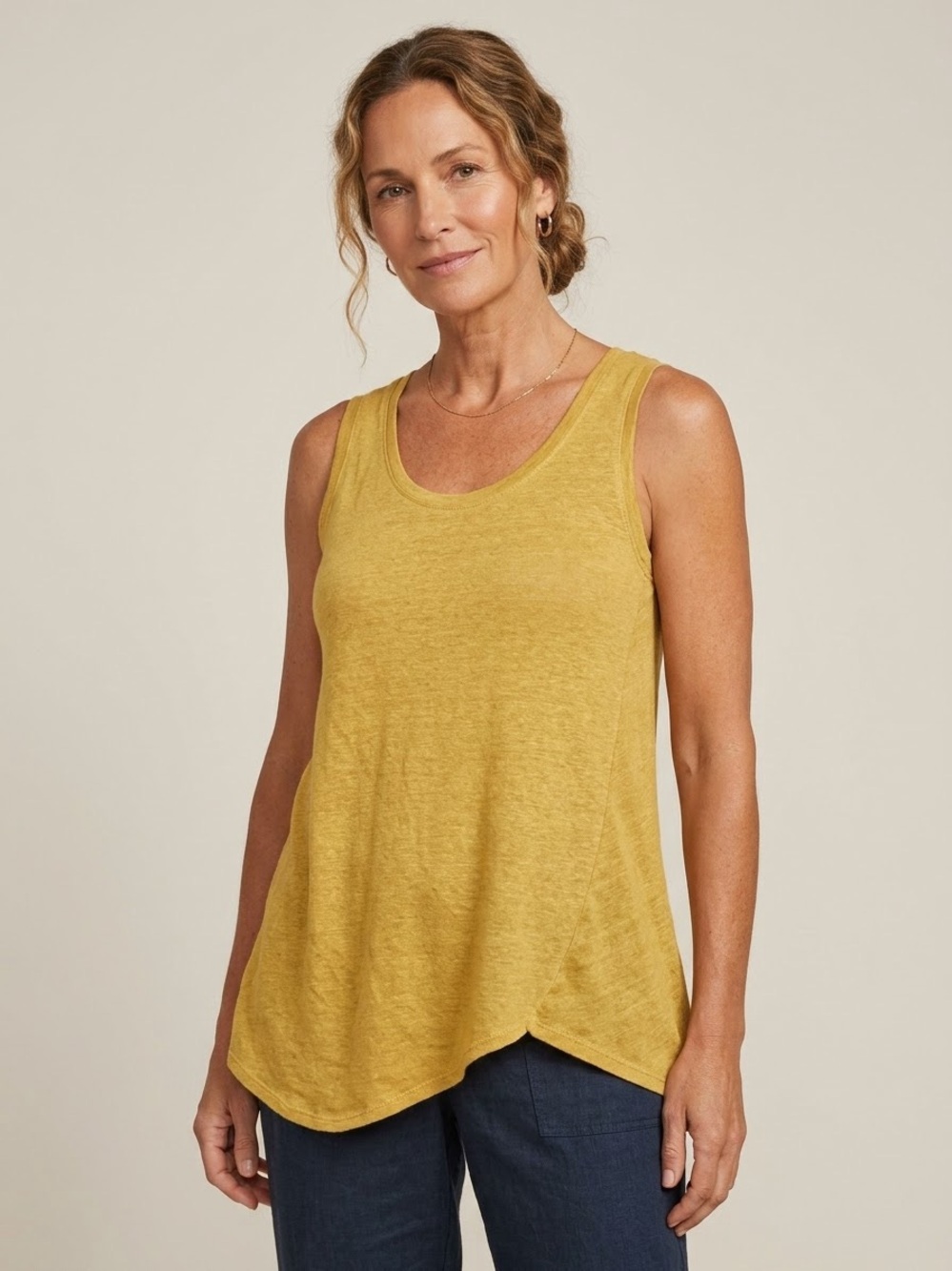 Tahari 100% Linen Tank Top Asymmetrical Crossover Hem Sleeveless Tunic